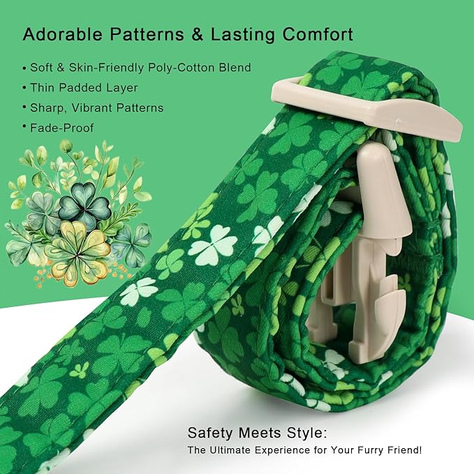 St. Patrick's Day Dog Collar for Large Dogs - Bold Green Lucky Clover Dog Collars, Cute Irish Party Shamrock Puppy Collar, Lightweight Adjustable St. Patricks Day Pet Collars L
