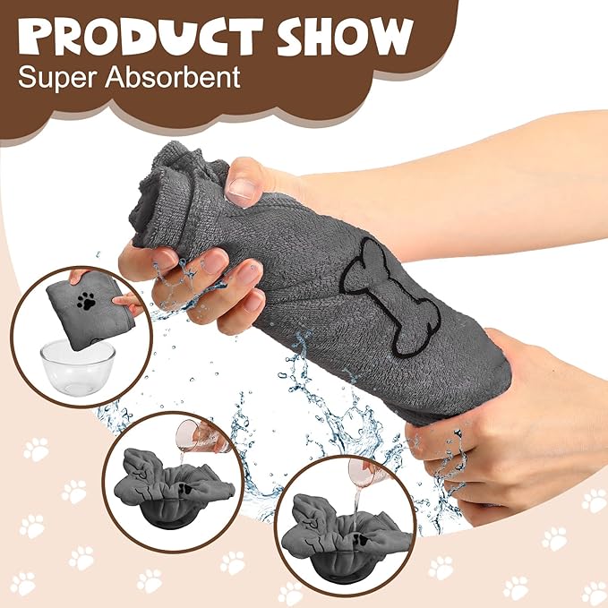Chumia 4 Pcs Dog Towels for Drying Dog Puppy Bulk Microfiber Absorbent Paw Towel Pet Bathing Supplies Quick Drying for Medium Cats Pets Shower(24 x 40 Inch,Gray)