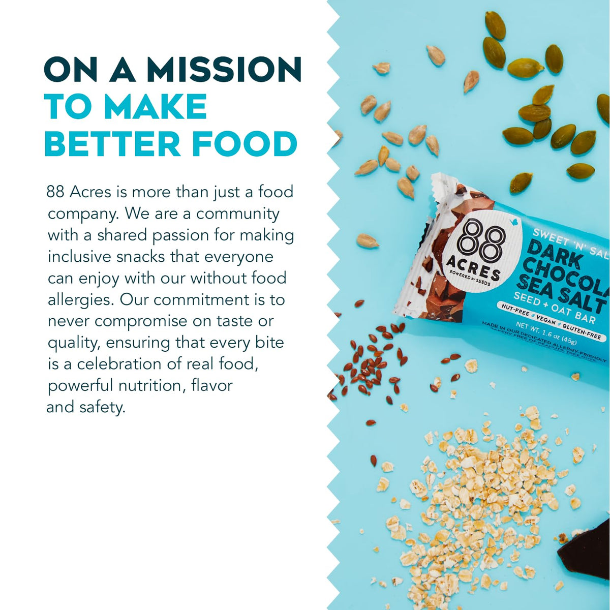 88 Acres Granola Bars, Dark Chocolate Sea Salt, 12 Count, School Safe, Allergen Free Seed & Oat Snack Bar, Gluten & Nut Free, Vegan, Non-GMO & Kosher, Individually Wrapped
