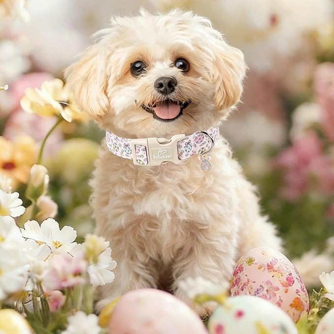 Easter Dog Collar for Giant Large Dogs - Easter Egg Pastel Dog Collars, Cute Girl Dogs Collar, Lightweight Adjustable Pink Spring Holiaday Dog Collars with Quick Release Bucklee XL