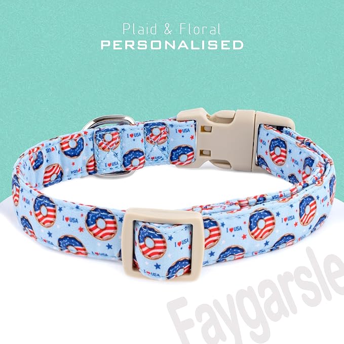 Faygarsle Patriotic Dog Collar, 4th of July Design, American Flag Pattern, Light Blue Summer Design for Small Medium Large Dogs S