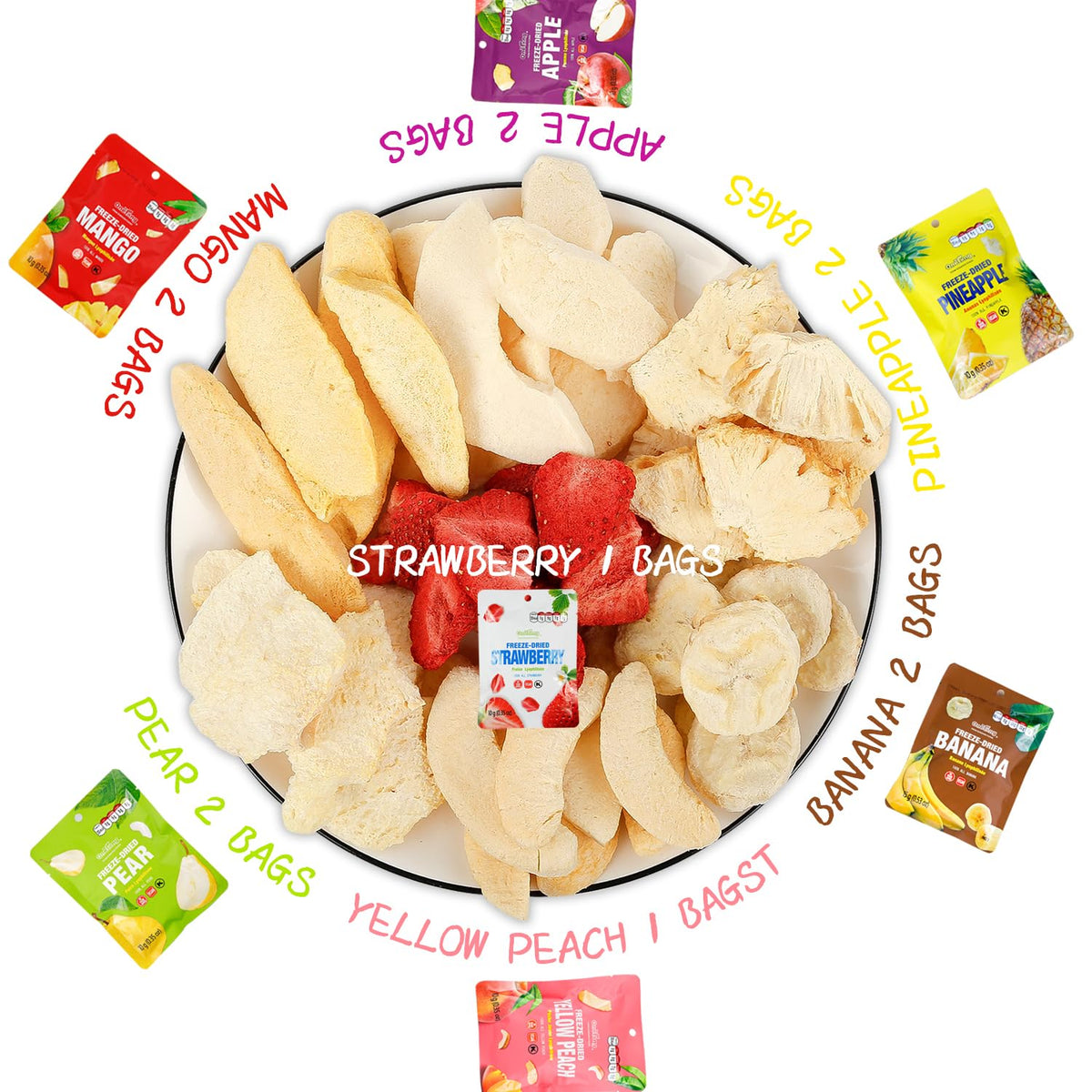 ONETANG Freeze-Dried Mixed Fruit, 12 Pack Single-Serve Pack, Non GMO, Kosher, No Add Sugar, Gluten free, Vegan, Holiday Gifts, Healthy Snack 0.35 Oz