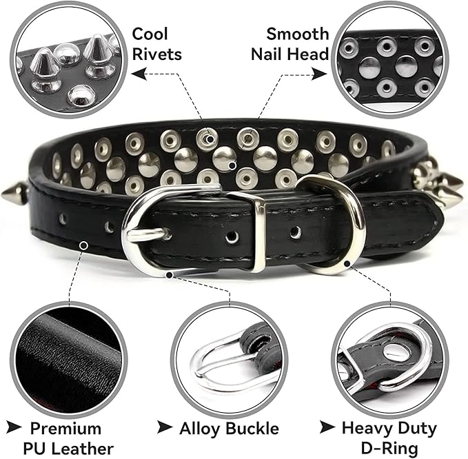 Spiked Dog Collar Soft Pu Leather Mushrooms Rivet Spike Studded Puppy Adjustable Pet Collars for Small Breeds (M, Purple)