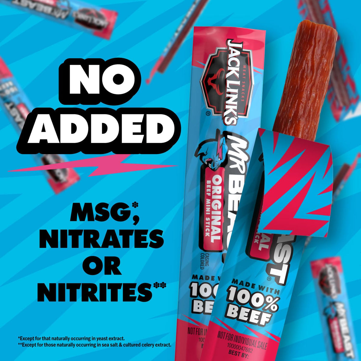 Jack Link's x MrBeast Original Mini Beef Jerky Sticks - Individually Wrapped Protein Snacks - 6g Protein per Serving - Made with 100% Real Beef - (12 Pack) 0.5 oz Meat Sticks