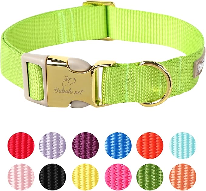 Nylon Dog Collar - Adjustable Fluorescent Green Soft Webbing Dog Collars for Small Medium Large Dogs Boy Girl Puppy Collar with Safety Metal Buckle M