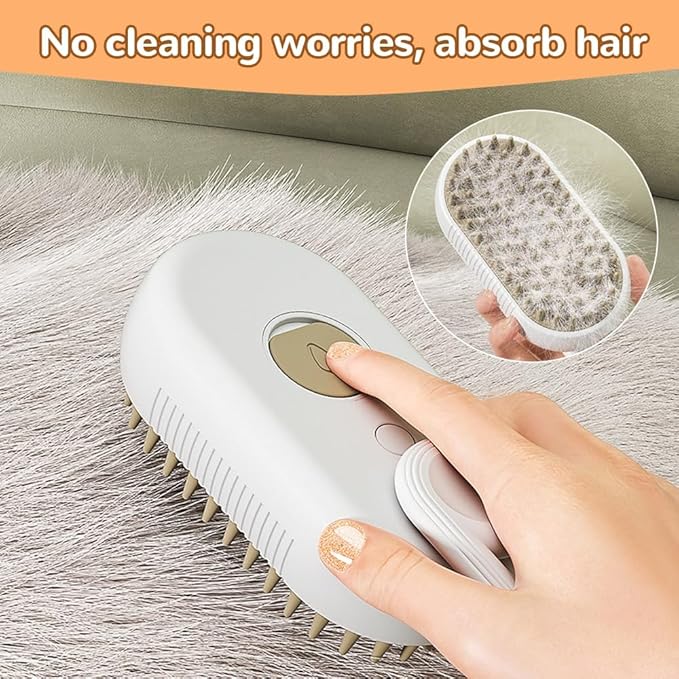 Cat Steam Brush 2025 New Pet Steam Groomer Comb, Painless Grooming Massage, 3 In 1 Water Brush for Cats Dogs (Khaki)