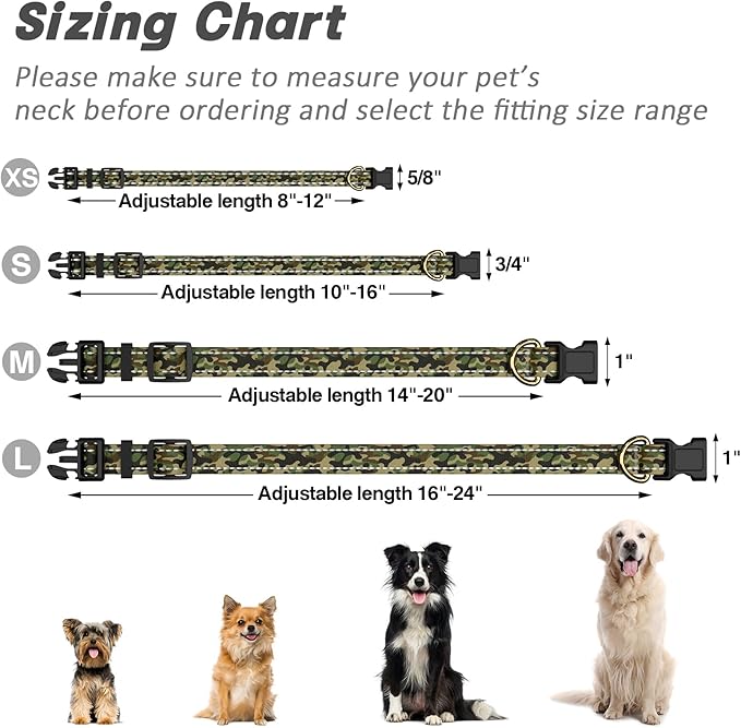 MOODEL Reflective Dog Collar for Extra Small Dogs Cats, Cute Camouflage Adjustable Heavy-Duty Nylon Puppy Collar for Boy and Girl Female, Soft Pet Accessories with Quick Release Buckle, Green