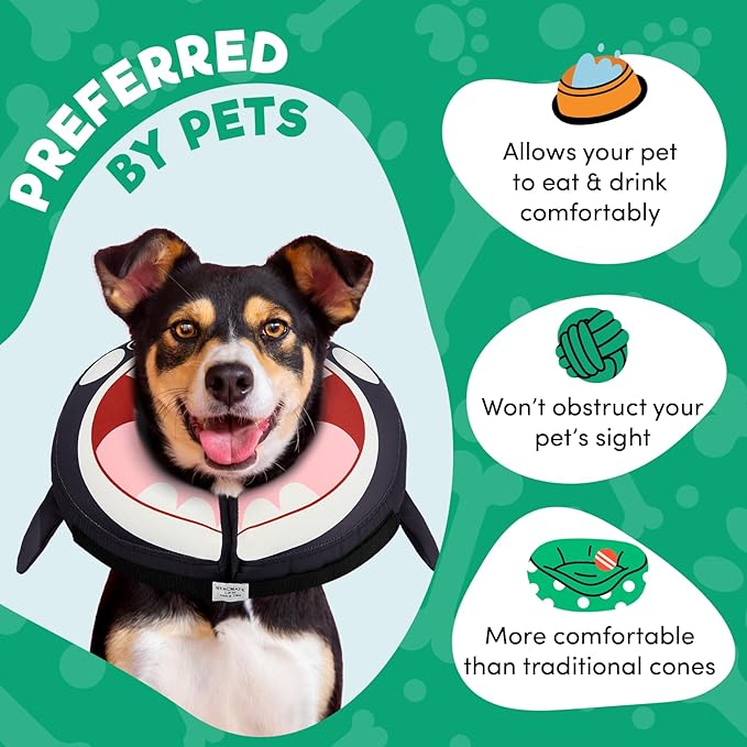 BENCMATE Inflatable Dog Cone Collar Alternative, Soft Dog Cone for Small Medium Large Dogs and Cats, Neck Recovery ECollar Donut Collar After Surgery (XLarge, Orca)