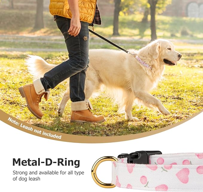 Cotton Handmade Dog Collar Cute and Distinctive Patterns White and Pink Love Heart with Pendant for Girl Boy Dogs Collars L