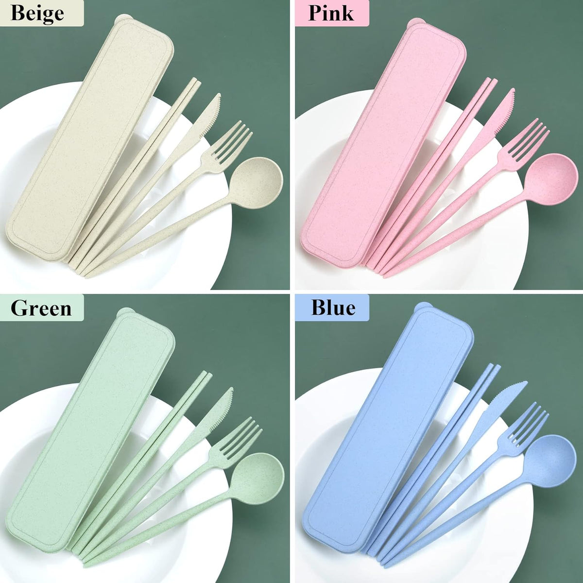 4 Sets Travel Utensils with Case, Cutlery Set Chopsticks Fork Spoon Knife with Case, Reusable Plastic Utensils Sets for Lunch Box Accessories,Portable Lunch Box Utensils Set for Daily Use