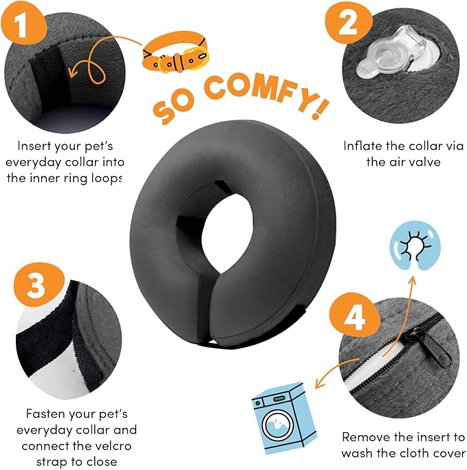 BENCMATE Inflatable Dog Cone Collar Alternative, Soft Dog Cone for Small Medium Large Dogs and Cats, Neck Recovery ECollar Donut Collar After Surgery (XLarge, Dark Grey)