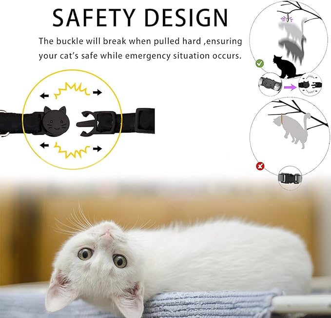 Cat Collar Breakaway with Bells,3 Pack Safety Adjustable Pet Collars,Ideal for Girl Boy Kittens. (Blue Black Starfish)