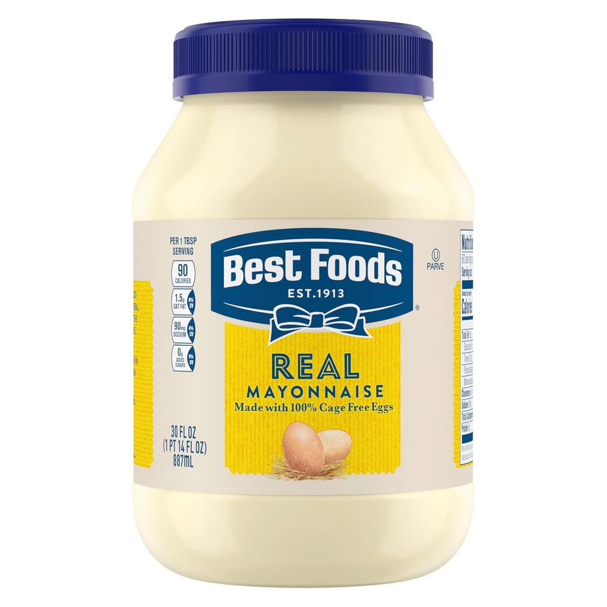 Best Foods Real Mayonnaise Mayo Jar For A Creamy Sandwich Spread or Condiment Gluten-Free, Made With 100% Cage-Free Eggs 30 oz