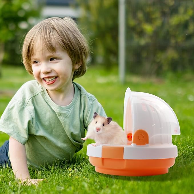 Hamster Carrier Cage with Water Bottle,Portable Dwarf Hamster Travel Carrier Plastic Guinea Pig Carrier Small Animal Breathable Outdoor Cage for Hamsters Chinchillas Hedgehog (Orange)