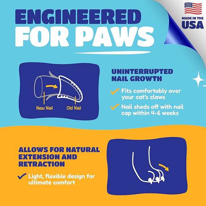 Soft Claws Cat Nail Caps for Large Cats – (40 Caps, Pink) - Made in USA - Veterinarian-Developed, Non-Toxic | Protects Furniture & Skin - Easy to Apply, Long-Lasting Anti-Scratch Soft Cat Claw Covers