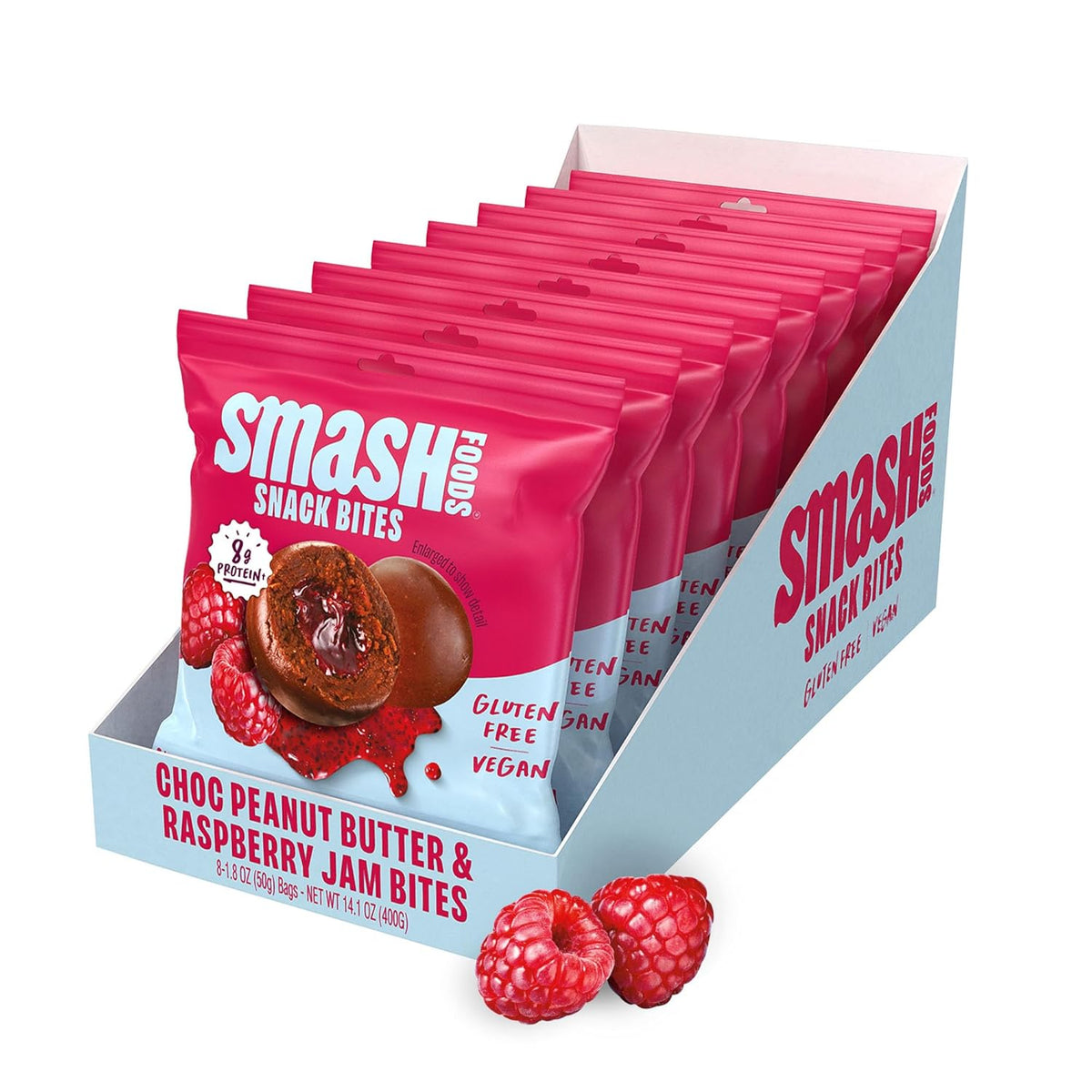 Smash Foods Variety Snack Bites to Go - Gluten Free Vegan Protein Balls Made with Nut Butters and Superfood Jam with Chia Seeds 8 Packs