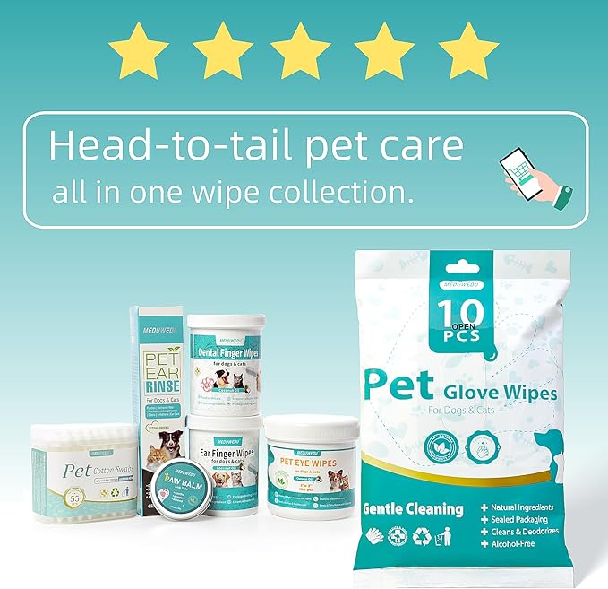 Dental Care Finger Wipes 60 Counts,Teeth Cleaning Finger Wipes for Dogs & Cats,Reduces Plaque & Supports Oral Freshness, Small Animal Stain Removers, Peach Scent