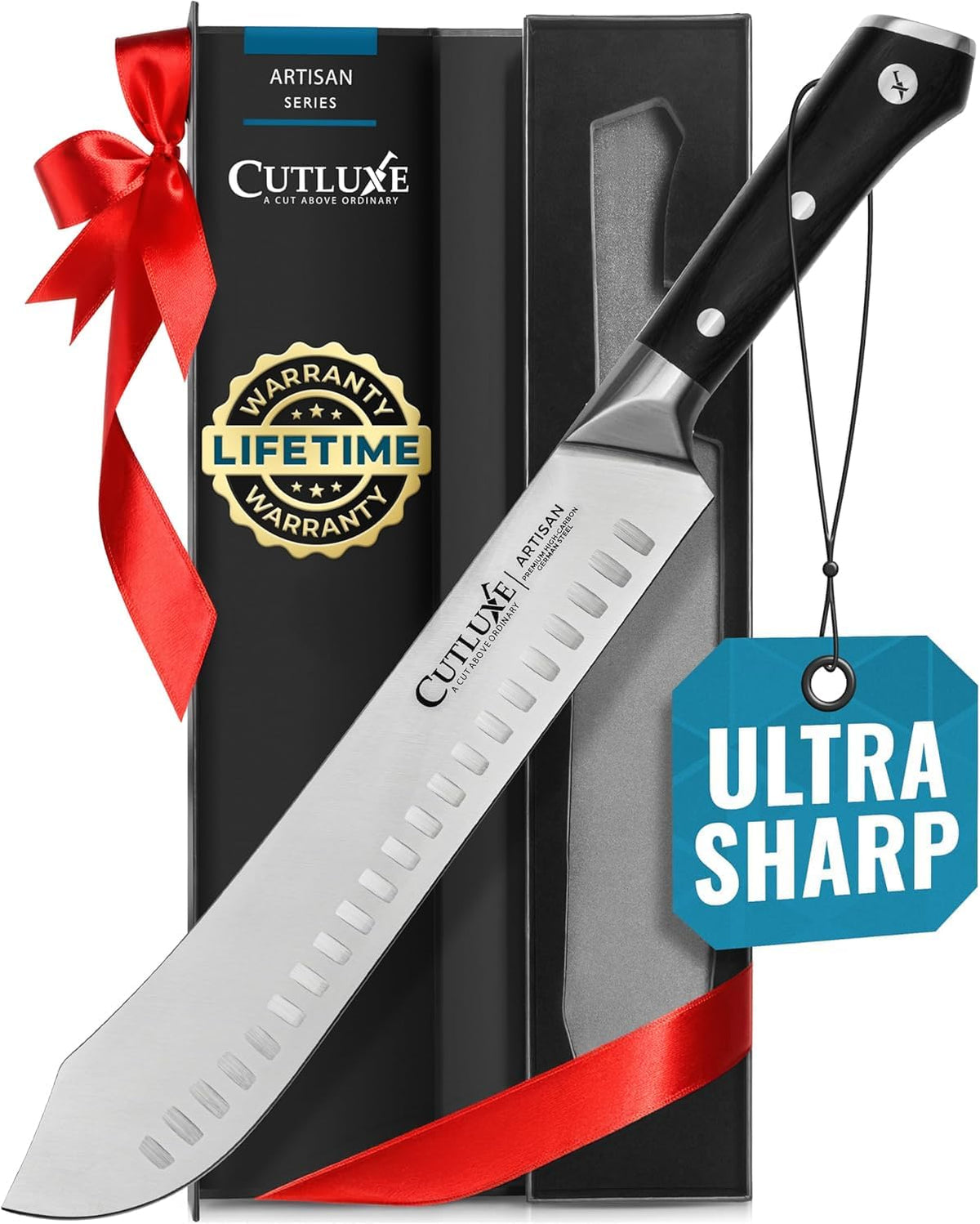 Cutluxe Brisket Knife – 12" Carving & Slicing Knife for Meat & BBQ – Razor Sharp German Steel, Sheath Included, Ergonomic Full Tang Handle Design, Grilling Gifts for Men – Artisan Series