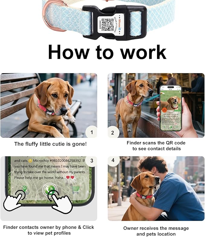 Dog Collar with Waterproof AirTag Holder & Anti-Lost QR Code, Cute Bling Warpping Adjustable Width for Small Medium Large Pet (Light Blue, L)