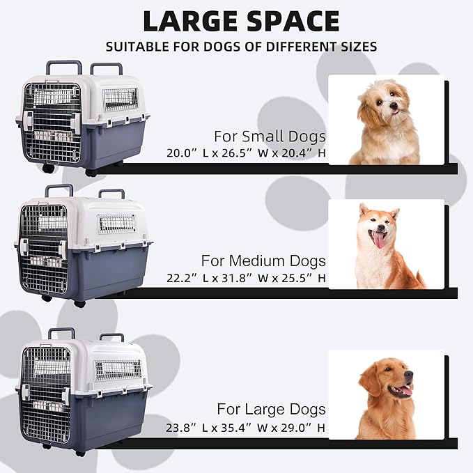 Elevon Plastic Kennels, Plastic Dog Crate, Airline Approved Pet Carrier for Dogs and Cats Longer Traveling, L