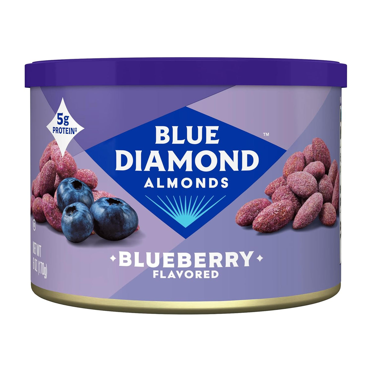 Blue Diamond Almonds, Classic Blueberry Flavored Sweet Snack Nuts, Non-GMO, Kosher, and No Gluten Ingredients or Artificial Flavors, Great size for On-the-go, Lunch, Adults and Kids, 6oz Can