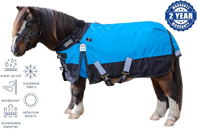 Derby Originals Nordic-Tough 1200D Heavyweight Mini Horse & Pony Turnout Blanket – Waterproof, Breathable, 300g Insulation, 210T Lining, Reflective, 2-Year Warranty (Turquoise, 38")
