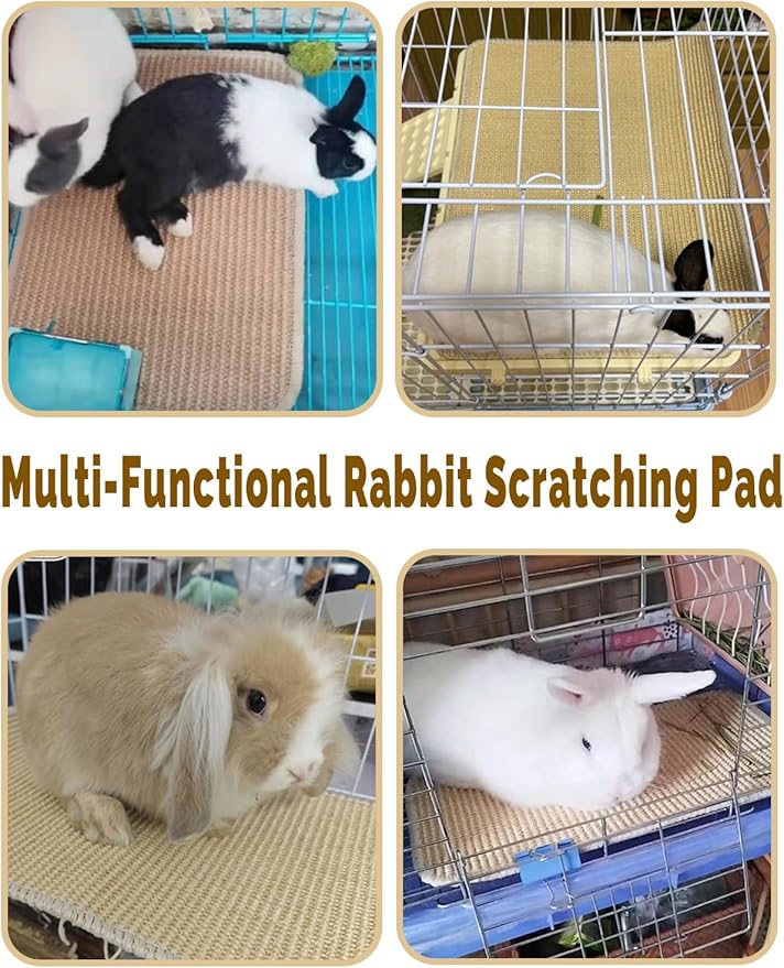 Lagre Rabbit Scratcher Mat 2 Pack Natural Sisal Bunny Scratching Mats, Small Animal Scratch Pad Rug for Indoor Grinding Claw Pad for Guinea Pigs Chinchillas (Beige)