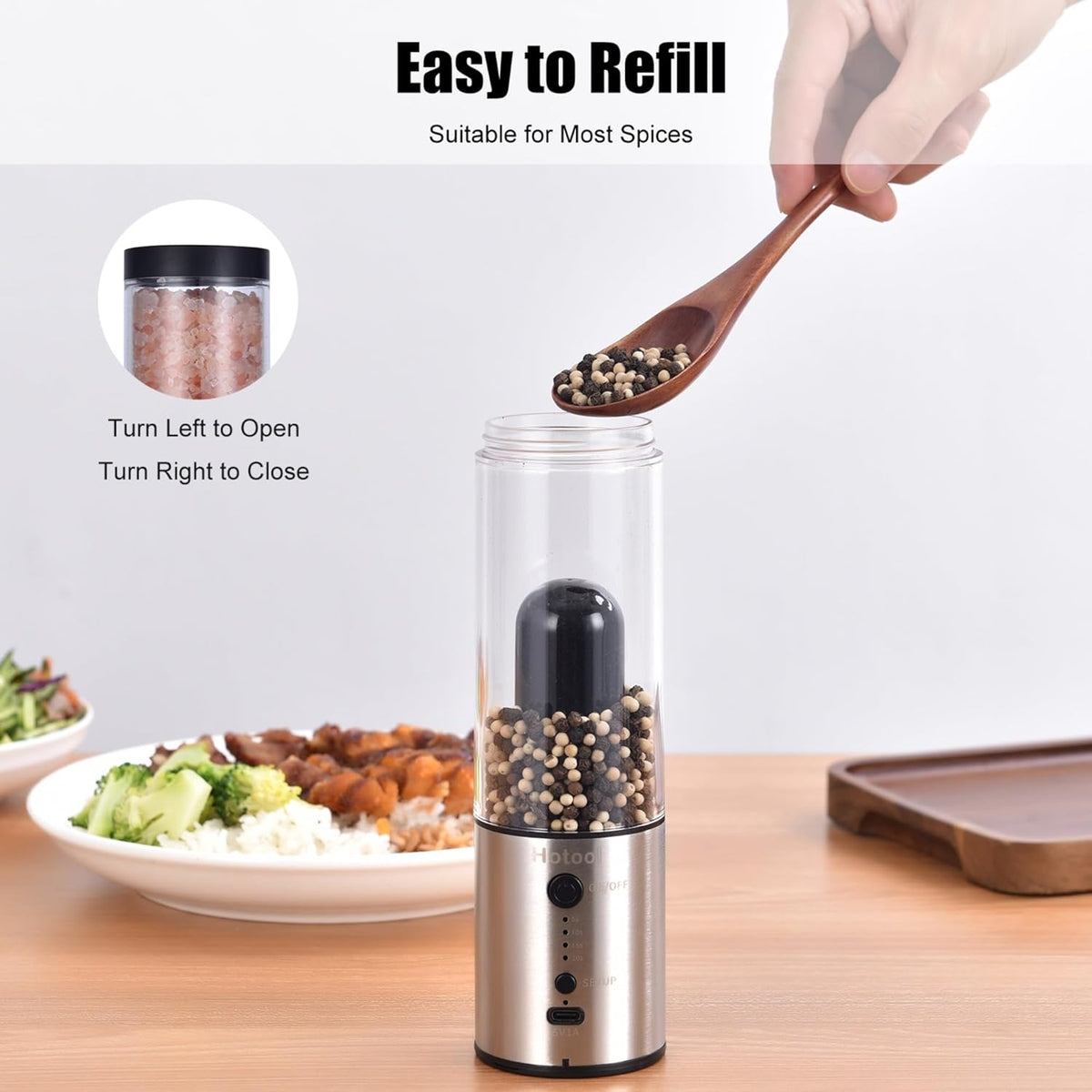 Larger Capacity Electric Salt and Pepper Grinder Set, Rechargeable Salt and Pepper Shakers Set, Kitchen Gadgets Salt and Pepper Mill