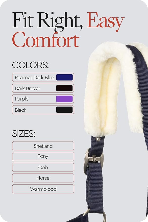 HORZE Howard Soft Fleece Padded Adjustable Polyester Horse Halter - Peacoat Dark Blue - Horse