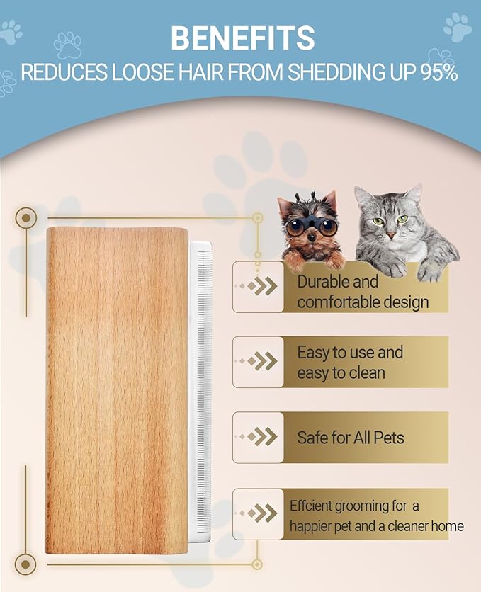 Dog Brush for Shedding | Pet Hair Removal Tool, Cat Grooming Supplies, Deshedding Dog Brush | Combs for cleaning and grooming short and long hair (L (5.3 Inch))