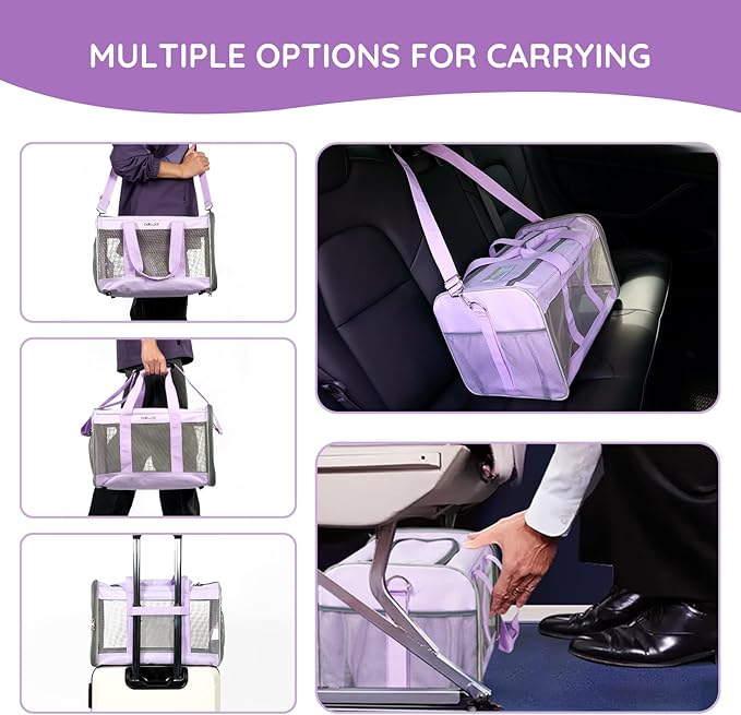 BELLA & PAL Cat Carrier Travel Bag, Airline Approved Lightweight Cat Carrier, Soft Sided Pet Carrier for Puppy Dogs Up to 18lbs, Collapsible Kitten Bag with Removable Waterproof Mat, Ventilated Mesh
