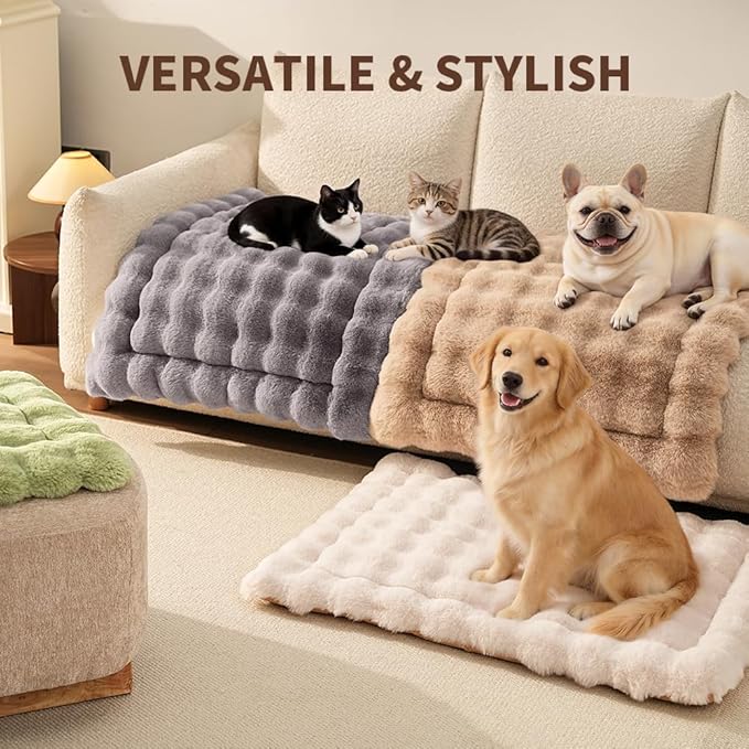 Self-Warming Cat Bed, Plush Faux Fur Pet Bed Mat with Anti-Slip Bottom, Ultra Soft Heated Pad for Cats & Kittens, Cozy Fluffy Bed for Window & Sills Couches, Machine Washable, 23x15 Inch Grey