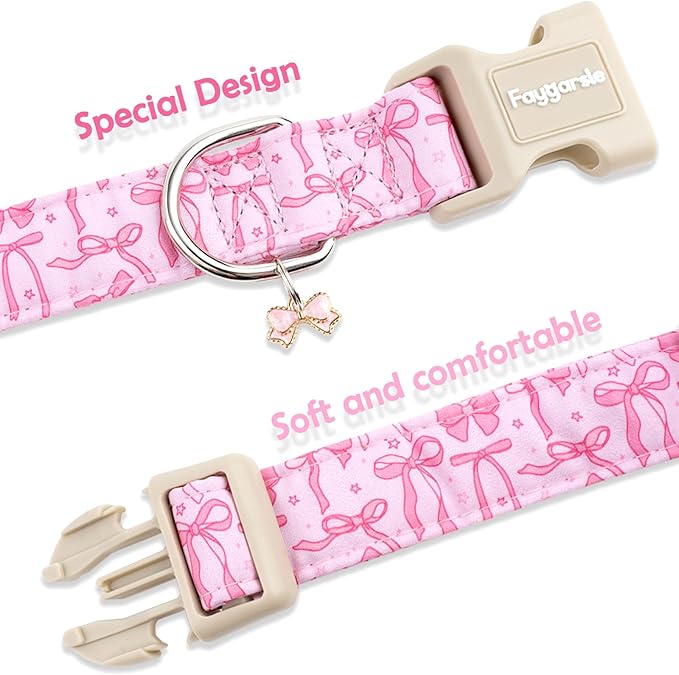 Faygarsle Cute Pink Bow Pattern Dog Collar for Summer Spring DesignSmall Medium Large Dogs XS