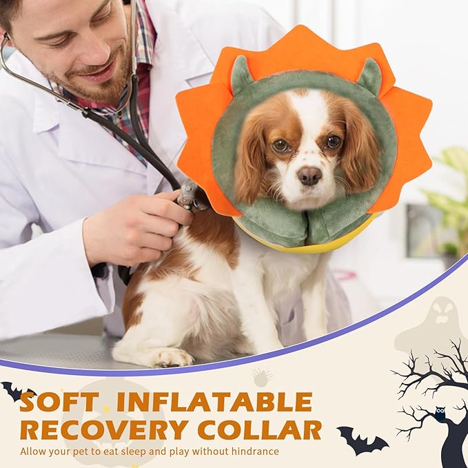 IEUUMLER Inflatable Recovery Dog Collar, Protective Donut Cone, Adjustable Soft Collar for Dog and Cat After Surgery Prevent from Biting & Scratching EU002 - Green Demon M