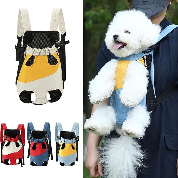 Lightweight Pet Backpack Carrier for Small Dogs & Cats - Easy-Fit Adjustable Straps, Basic Legs-Out Design, Durable for Daily Use (Fits Pets Under 15lb) (Yellow-White Color-Blocked, Medium)