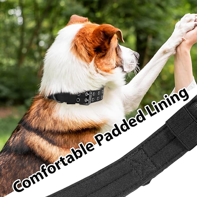 Tactical Dog Collar Military Adjustable Dog Collars Soft Nylon Training Collar with Patch Heavy Duty Metal Buckle Collars for Medium Large Dogs (Black-1, L)