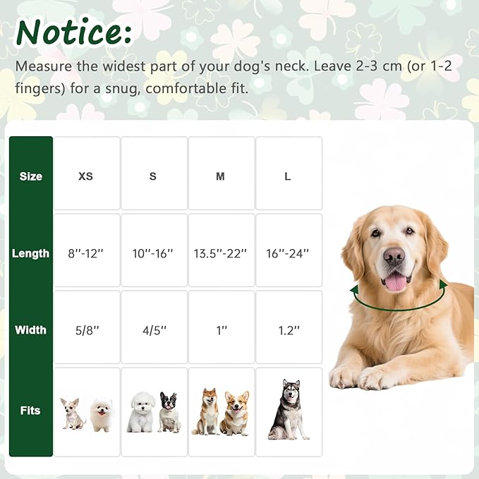 St. Patrick's Day Dog Collar,Green Clover Lucky Shamrock Puppy Collar,Adjustable Spring Cotton Collars Gifts for Small Medium Large Dogs,Dog Accessories XS