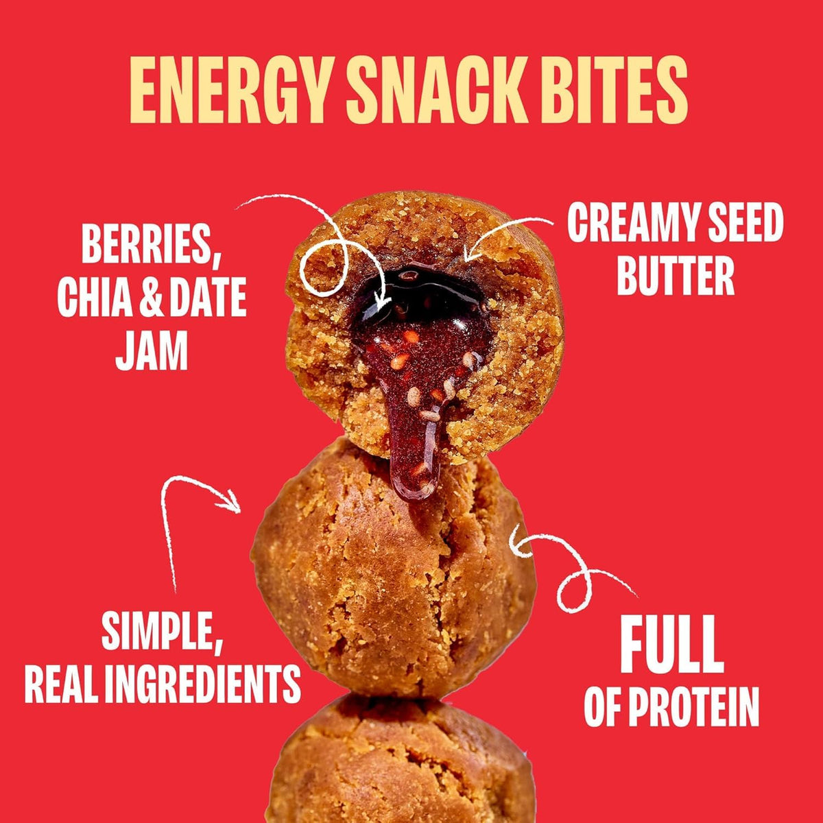 Smash Foods Variety Snack Bites to Go - Gluten Free Vegan Protein Balls Made with Nut Butters and Superfood Jam with Chia Seeds 8 Packs