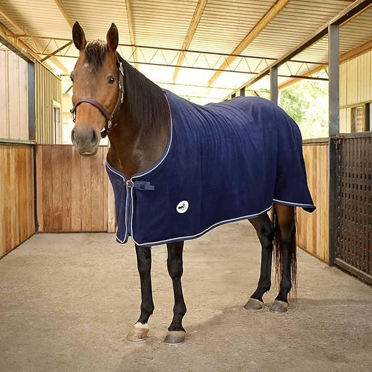 Jeffers Equine Elite Fleece Horse Cooler Blanket, 69 Inch – Soft, Adjustable Fit, Lightweight, Easy Care, Moisture Wicking Cooling Sheet with Surcingle for Post Exercise, Travel for Horses – Navy