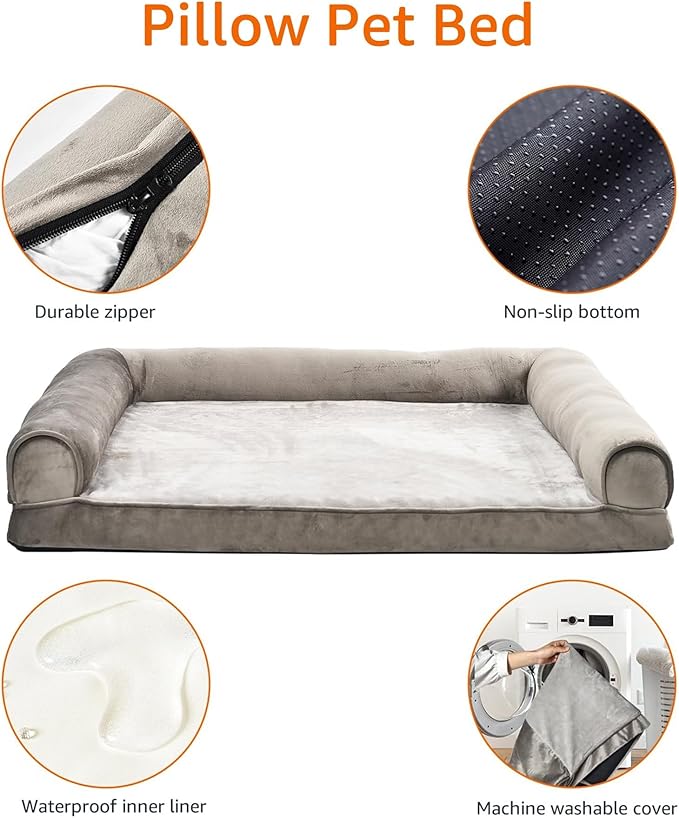Amazon Basics Dog Bed with Cooling Gel Memory Foam, Pressure-Relief Support for Dogs up to 90lbs, Non-Slip Bottom, Machine Washable Cover, Extra Large Sized (44" x 35"), Brown