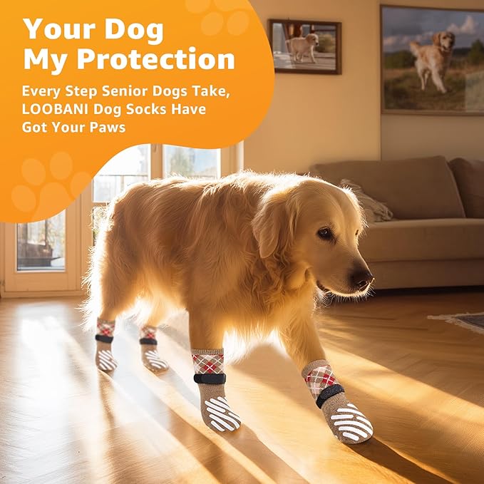 LOOBANI Dog Socks to Prevent Licking Paws - Dog Socks for Hardwood Floors Anti Slip for Traction Control - Dog Grippy Socks for Senior Dog Small Medium Large Dogs on Tile Floors, Caramel XS