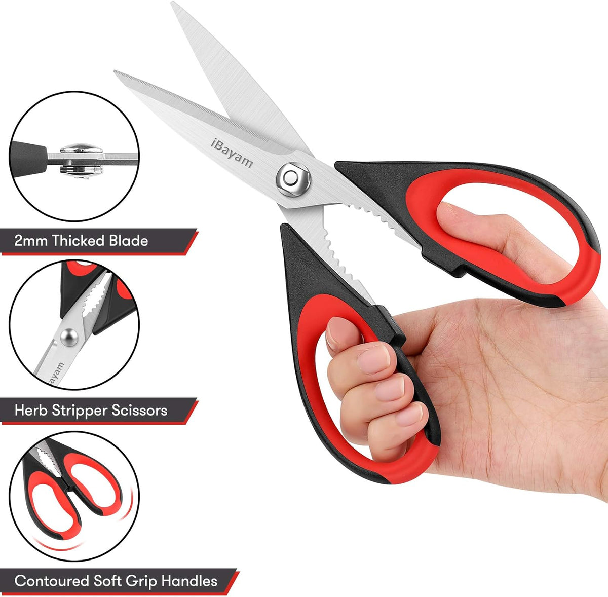 iBayam Kitchen Scissors All Purpose Heavy Duty, Kitchen Utensils Set, Stainless Steel Cooking Utensils Gadgets, Meat Poultry Food Shears Dishwasher Safe Utility Tools Home Gift, with Protective Sheath
