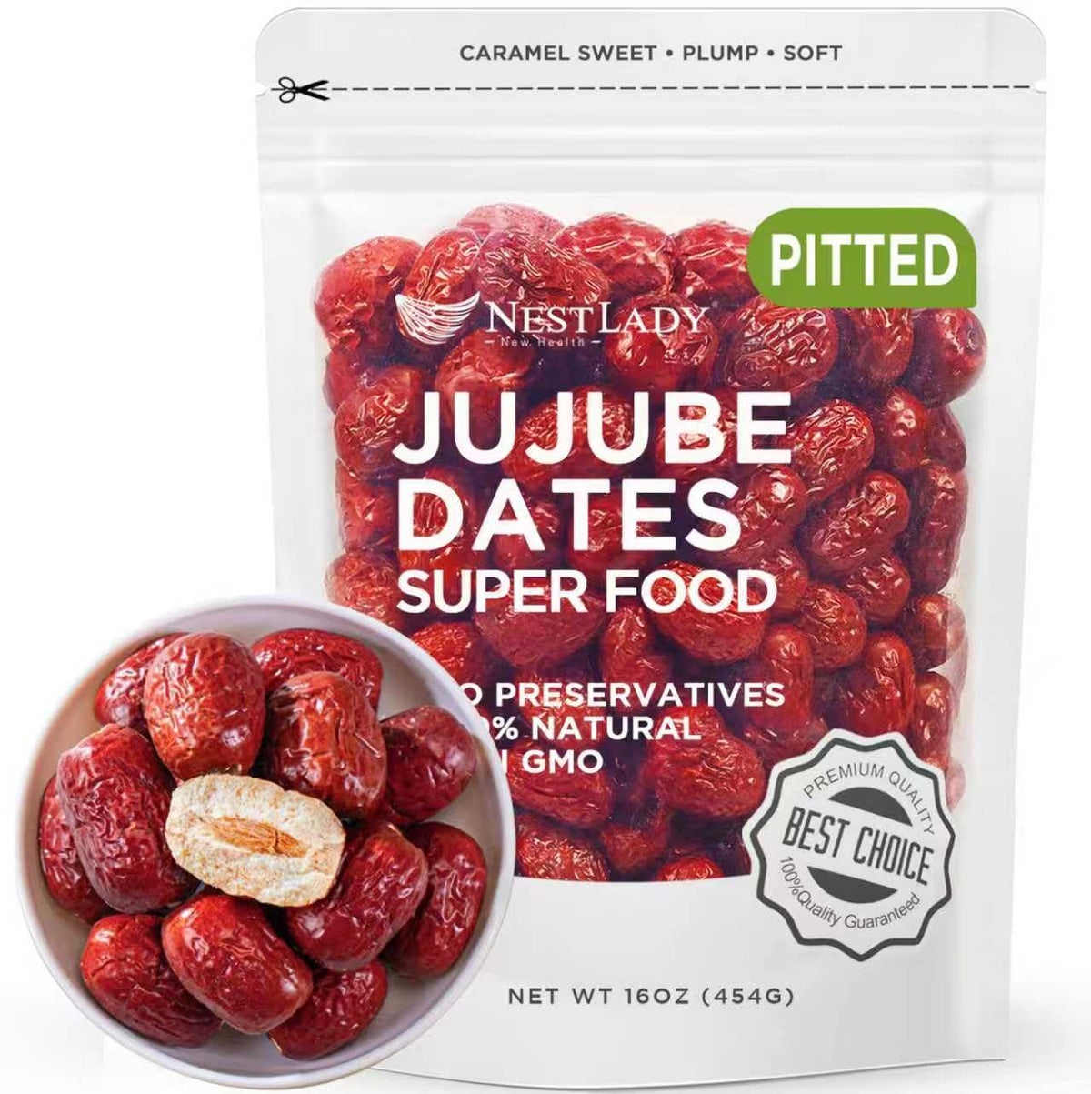 NESTLADY Premium Jujube Date, Red Date (Hong Zao), 100% Natural, Improve sleep, Health Snack, Dried Fruit, Sweet and Chewy Net weight: 454g (1LB),Packed in USA