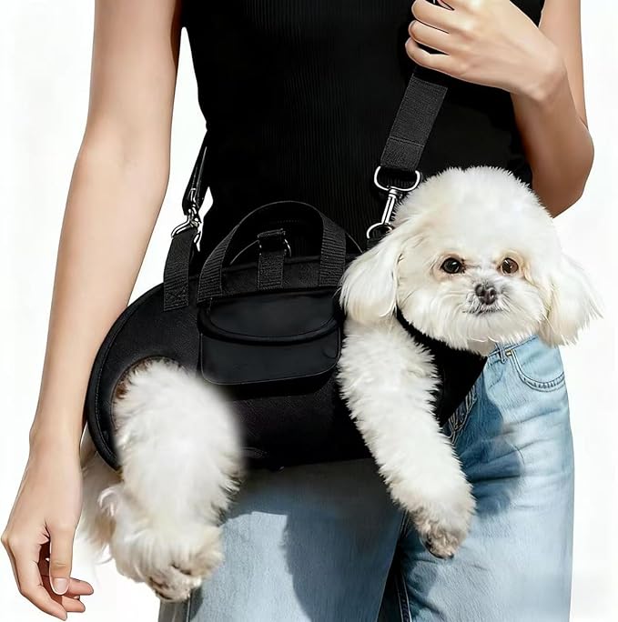 Portable Small Dog & Cat Pet Carrier Sling & Backpack for Small Dogs & Cats & Puppy, Dog & Pet Purse Bag Carrier Sling for Small Dogs with Dog Traction Leash, Crossbody Sling Carriers (Black M)