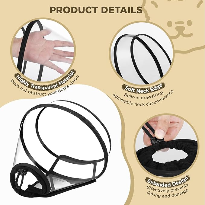 Dog Cone Collar for After Surgery,Transparent Dog Cones Alternative for Small Large Medium Size Dogs,Adjustable Depth Pet Recovery Collars,Elizabethan Collar for Dogs Stop Licking Wound(M)