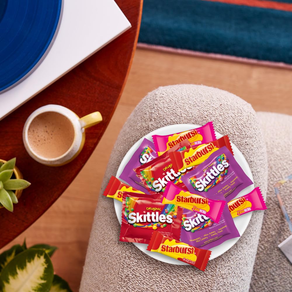 skittles original and starburst fun size chewy candy variety bag, party size, 20.13 oz bulk bag