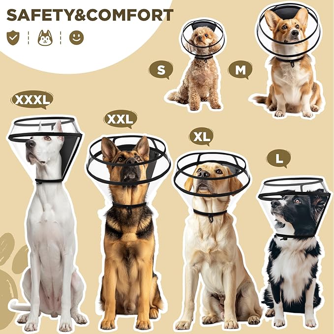 Dog Cone Collar for After Surgery,Transparent Dog Cones Alternative for Small Large Medium Size Dogs,Adjustable Depth Pet Recovery Collars,Elizabethan Collar for Dogs Stop Licking Wound(XXXL)