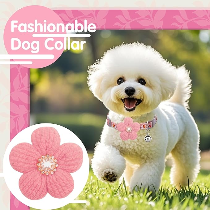 Medium Dog Collar with Flower, Dog Collars for Medium Dogs Collar for Girl Cute Dog Collar with Bell, Adjustable Length