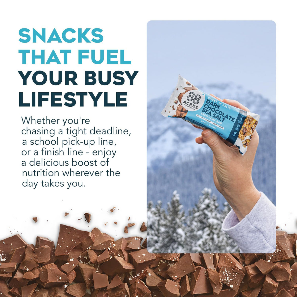 88 Acres Granola Bars, Dark Chocolate Sea Salt, 12 Count, School Safe, Allergen Free Seed & Oat Snack Bar, Gluten & Nut Free, Vegan, Non-GMO & Kosher, Individually Wrapped