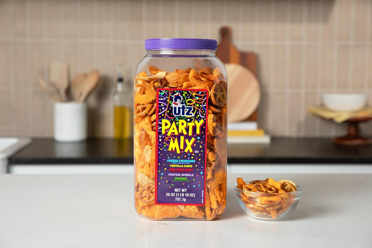 Utz Party Mix - Tasty Snack Mix Includes Corn Tortillas, Nacho Tortillas, Pretzels, BBQ Corn Chips and Cheese Curls, Cholesterol Free and Trans-Fat Free, 1.62 Pound (Pack of 1)